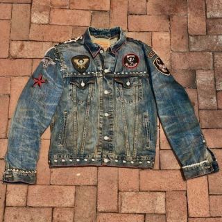 Sid Vicious Leopard Vintage Denim Studded Punk Rock Biker Jacket Levis 40” M 3