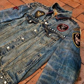 Sid Vicious Leopard Vintage Denim Studded Punk Rock Biker Jacket Levis 40” M 4