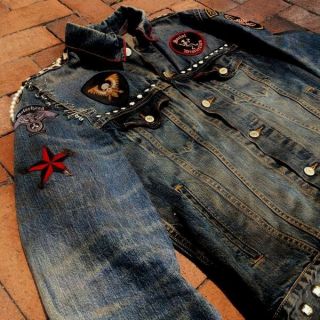 Sid Vicious Leopard Vintage Denim Studded Punk Rock Biker Jacket Levis 40” M 5