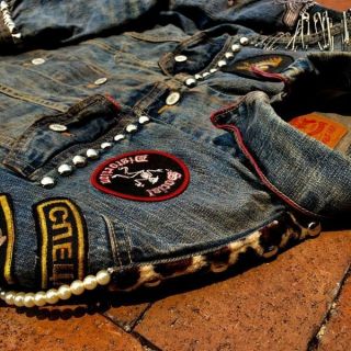 Sid Vicious Leopard Vintage Denim Studded Punk Rock Biker Jacket Levis 40” M 7