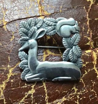 Rare Early Example Deco Georg Jensen Sterling Silver Deer & Squirrel Brooch 318