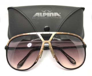 Alpina M1 1980s Black Gold Vintage Sunglasses West Germany / With Case