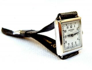 Antique Watch Hermes Paris Art Deco 1950c Square Case Sterling Silver 0.  925 Men