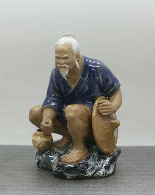 Vintage Chinese Ceramic Sculpture Of A Fisherman