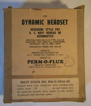Wwii Rare 1945 Military Us Navy Bureau Of Aeronautics Dynamic Headset