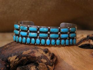 Vintage Zuni Sterling Silver And Turquoise Cuff Bracelet