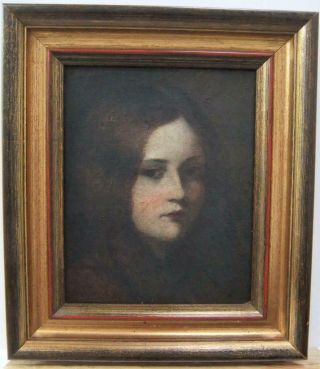 Antique Oil Head Portrait Of A Young Girl Dating From The 19th Century.
