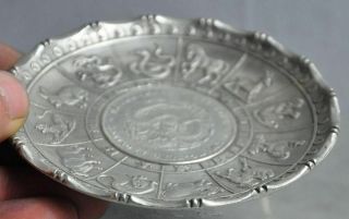 CHINESE FENGSHUI TIBET SILVER 12 ZODIAC ANIMAL DRAGON BEAST STATUE COIN PLATE 3