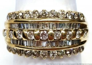 Vintage Solid Gold Approx 1.  50ctw Fine Diamond 5 Row Cluster Ring Size 6.  5