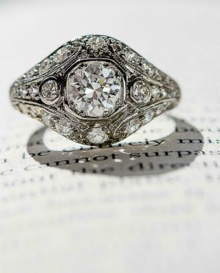 Edwardian Art Deco 1.  85ct Round Diamond Vintage Engaement Ring 14k White Gold