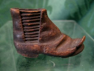 Wood Carving Miniature Boot Shoe Hand Carved Antique Vintage 1.  75 " Folk Art
