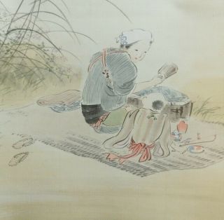 I428: Japanese Hanging Scroll.  Mother And Child Of Autumn Night By Rosen Inoue.
