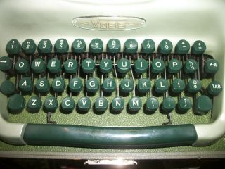 RARE Vintage VOSS Wuppertal De Luxe Typewriter With Case West Germany In Green 6