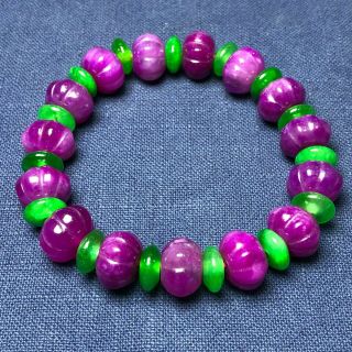 Chinese Green & Purple Jadeite Jade Collectible Pumpkin Beads Handwork Bracelet