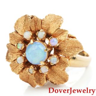 Vintage Blue Opal 14k Yellow Gold Floral Basket Cocktail Ring 12.  1 Nr