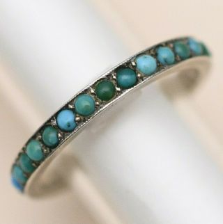 Antique Victorian Sterling Silver Turquoise Eternity Band Sz 7 Ring
