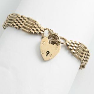 Vintage 9ct Gold Charm Padlock Hallmarked 1991 Five Bar Gate Bracelet 18.  4g