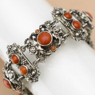 Antique Victorian Austro Hungarian 800 Silver Red Coral Bracelet
