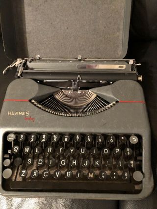 Hermes Baby Typewriter W Case Portable - Switzerland By Paillard Vintage
