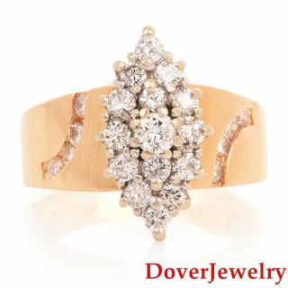Estate 1.  00ct Diamond 14k Gold Cluster Floral Ring 7.  1 Grams Nr