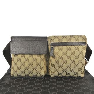 H43 Gucci Authentic Waist Pouch Bumbag Belt Bag Fanny Pack Brown Vintage