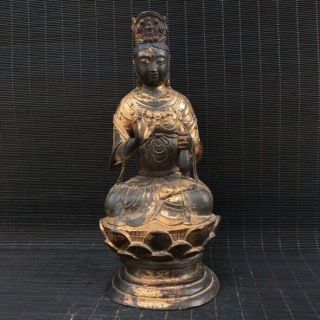 10 " China Old Antique Bronze Gilt Handmade Bodhisattva Manjusri Buddha Statue