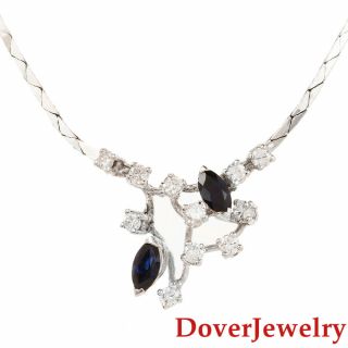 Estate Diamond Sapphire 18k White Gold Pendant Chain Necklace 11.  3 Grams Nr