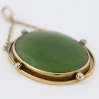 Antique Victorian Edwardian 10k Gold Natural Jadeite Jade Seed Pearl Pendant 3