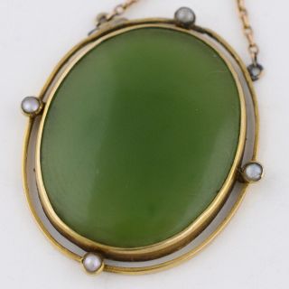 Antique Victorian Edwardian 10k Gold Natural Jadeite Jade Seed Pearl Pendant 4