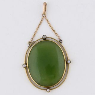 Antique Victorian Edwardian 10k Gold Natural Jadeite Jade Seed Pearl Pendant 5