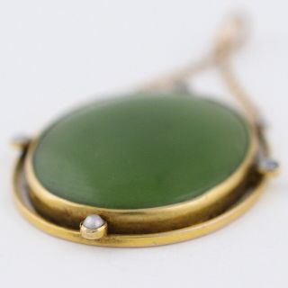 Antique Victorian Edwardian 10k Gold Natural Jadeite Jade Seed Pearl Pendant 6