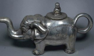 Collectable Handwork Miao Silver Carve Auspicious Elephant Souvenir Rare Tea Pot