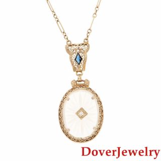 Vintage Diamond Sapphire Crystal 14k Gold Chain Pendant Necklace 5.  9 Grams Nr