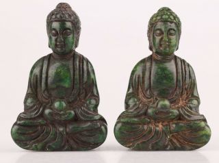 2 Buddhist China Jade Pendant Statue Sitting Spiritual Guanyin Belief Worship