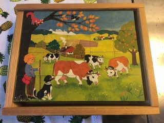 Vintage Swiss Klotzli Wooden Puzzle Makes 6 Pretty Pictures 20 Blocks