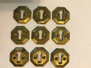9 Old Art Craft Brass Plate Steel Keyhole Door Knob Covers Escutcheon Plates