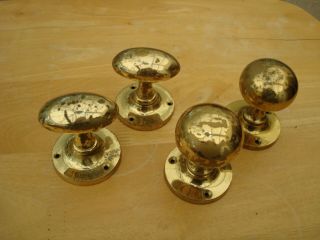 2 X Pairs Of Vintage Brass Door Knobs / Handles Round And Oval 2 ",  2.  5 " Across