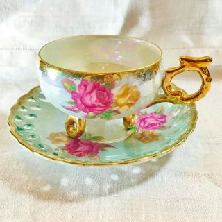 Royal Halsey " Very Fine " China Cup & Saucer - Opalescent