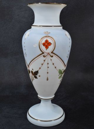 Elegant Antique Bristol Glass Vase White Frost Opaque Pale Blue Urn Floral