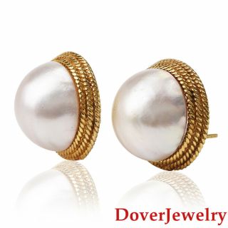 Estate Mabe Pearl 14k Goldcable Large Stud Earrings 16.  6 Grams Nr