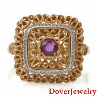 Vintage Toliro Italian Ruby 18k Gold Filigree Mil - Grain Ring Nr