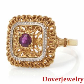 Vintage Toliro Italian Ruby 18K Gold Filigree Mil - grain Ring NR 2