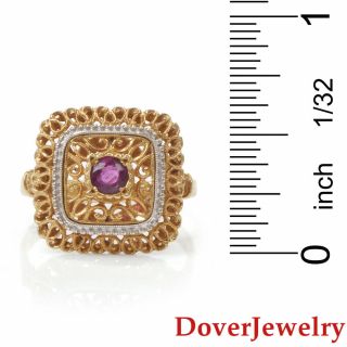 Vintage Toliro Italian Ruby 18K Gold Filigree Mil - grain Ring NR 4