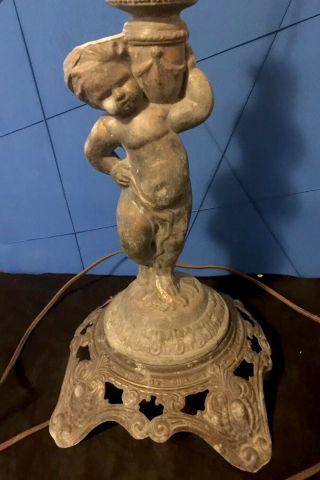 Vintage Cast Metal Cherub Angel Table Lamp Light