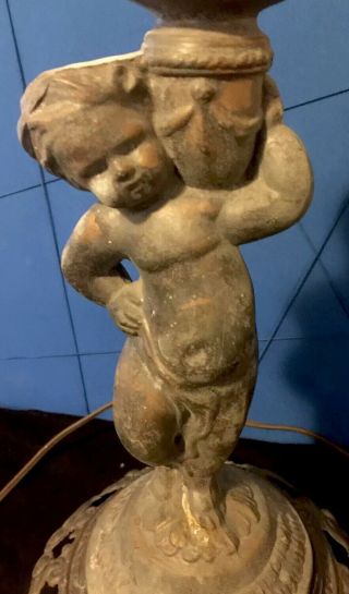 Vintage Cast Metal Cherub Angel Table Lamp Light 3