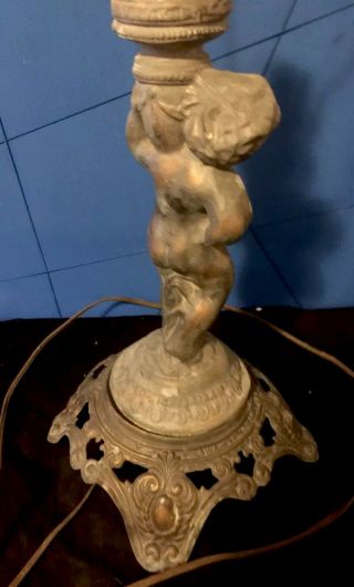 Vintage Cast Metal Cherub Angel Table Lamp Light 7