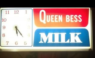 Vintage Queen Bess Milk Lighted Clock Sign Yadkin Valley Area Nc