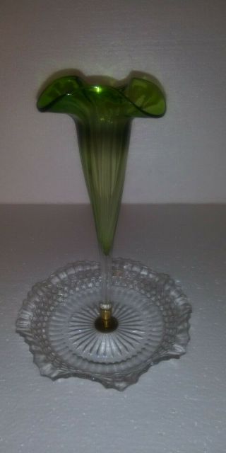 Antique Art Glass Epergne Vase With Candy Or Flower Dish