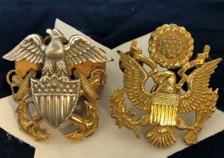 Vintage Ww2 Officer Us Army & Us Navy Hat Devices Made In Usa