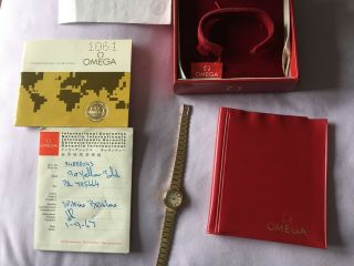 Fine Looking Non Ladies Vintage Solid 9ct Gold Omega Watch,  Box & Papers